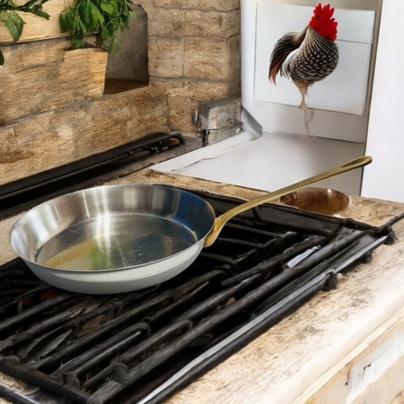 VTG Frying Pan 11” Stainless Steel Brass Handle Heavy - Great! - Picture 3 of 16